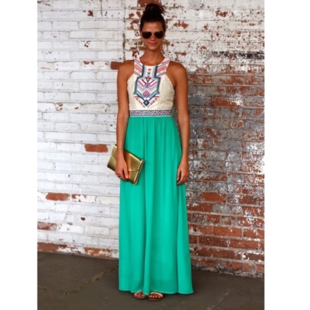 ✨Champagne & Strawberry✨ turquoise maxi dress
